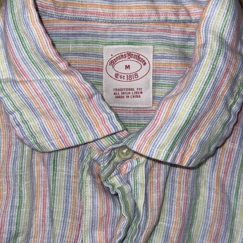 Brooks Brothers Irish Linen Long Sleeve Button Up Shirt Men's M Colorful Striped